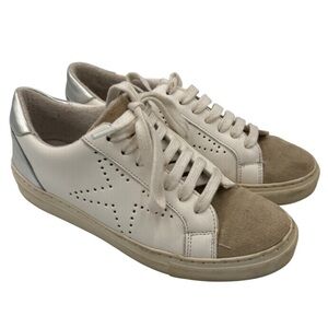 Steve Madden Rezza White Leather Star Sneakers Size 7 Taupe Suede Toe
